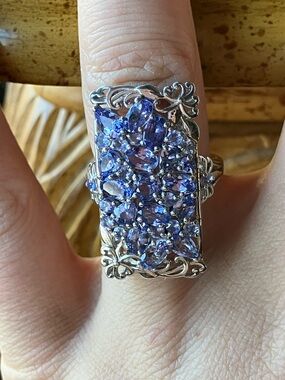 Natural Tanzanite Sterling Silver Art Deco Ring Size 6